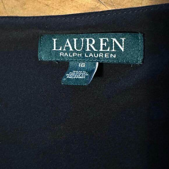 Lauren Ralph Lauren Black Faux Wrap Dress Ruched Sheath 16 Cocktail Career Work - Picture 2 of 7